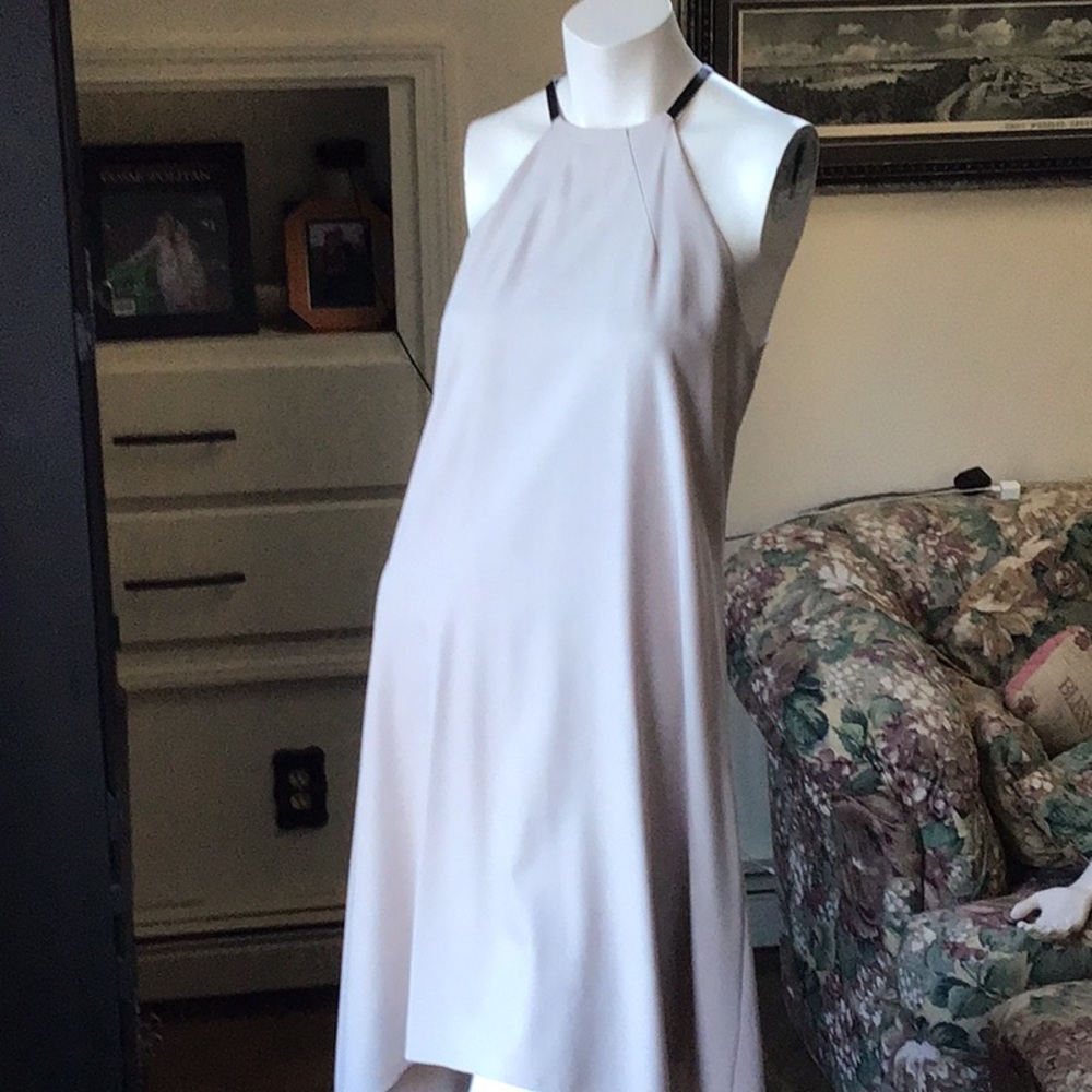 Ladies evening dress beige with black leather